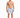 A shirtless man stands in floral-patterned swim shorts and slides, showcasing a relaxed beach style.