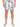 Men's swim shorts featuring a floral pattern in black and white, paired with casual slide sandals.