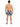 A man stands with his back to the camera, wearing colorful swim trunks and flip-flops.