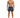 A shirtless man stands in swim trunks with a tropical leaf pattern, wearing red slide sandals.