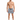 A man stands confidently in patterned swim shorts, paired with casual slides, against a plain background.