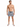 A man stands confidently in patterned swim shorts, paired with casual slides, against a plain background.