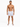 A shirtless man stands confidently in patterned swim trunks featuring sailboats, paired with slide sandals.