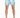 Men's swim shorts featuring a colorful palm tree print in blue and yellow, paired with white slide sandals.
