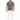 A man stands confidently in a patterned short-sleeve shirt, paired with distressed white jeans and casual sneakers.