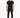 A man stands confidently in a fitted black t-shirt and slim black pants, paired with white sneakers.