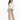 A woman stands confidently in a fitted cream jacket paired with beige wide-leg trousers and black heels.