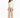 A woman stands confidently in a fitted cream jacket paired with beige trousers and stylish black heels.