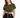 A woman poses in a cropped olive green top with a front tie, paired with black high-waisted leggings.