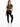 A woman poses in a cropped olive green top with a front tie, paired with black leggings and white sneakers.