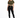 A woman stands wearing a cropped olive green top tied at the waist, paired with black leggings and white sneakers.
