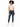 A woman with curly hair wears a cropped beige top and dark blue jeans, paired with white sneakers.