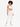 A model showcases a stylish cropped top with draped fabric paired with relaxed-fit joggers and sneakers.