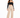 A woman poses in a black off-the-shoulder top paired with beige high-waisted trousers and black heels.