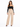 A woman poses in a black off-the-shoulder top paired with beige high-waisted trousers and black heels.