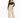 A woman poses in a fitted black off-the-shoulder top paired with high-waisted beige wide-leg trousers.