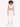 A model showcases a stylish white cropped top paired with matching jogger pants and white sneakers.