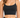 A close-up of a woman wearing a black, sleeveless, cropped top with thin straps and a subtle shimmer.