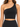 Black ribbed crop top featuring a stylish one-shoulder design and a fitted silhouette.