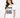 A woman wearing a white t-shirt featuring a zebra print design and stylish text in a square graphic.