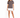 A woman stands confidently in a gray t-shirt with a stylish graphic, paired with a white skirt and black heels.