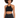 Black crochet halter top with a scalloped design, paired with high-waisted black jeans.