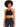 Black crochet halter top with a scalloped design, paired with high-waisted black jeans.