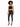 A model poses in a black halter top and high-waisted black jeans, paired with strappy heels.