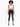 A model wearing a white crochet halter top paired with black skinny jeans and strappy heels.