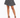 A model showcases a flared black and white patterned skirt paired with strappy black high heels.