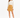 A model wearing a long-sleeve cream blouse paired with a mustard skirt and black strappy heels.