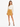 A model wearing a cream blouse with long sleeves and a gold chain neckline, paired with a mustard skirt.