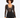 A model poses in a sheer black long-sleeve top with a deep neckline and high-waisted black shorts.
