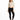 A model poses in a fitted, ribbed long-sleeve bodysuit with side cutouts, paired with black skinny jeans and sneakers.