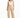 A woman stands confidently in beige high-waisted pants paired with a delicate white lace camisole.