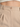 Close-up of light beige pants featuring a button closure and subtle pleats at the waist.