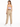 A woman with long hair wears a light purple crop top and beige pants, standing with her back to the camera.
