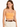A model wearing a fitted, sleeveless orange crop top paired with high-waisted cream trousers and a braided brown belt.