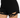 Black shorts featuring a distressed design with chain embellishments along the hemline.