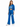 A model wearing bright blue, relaxed-fit pants with an elastic waistband and side pockets.