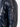 Shiny navy coat featuring a zippered pocket on the sleeve and a sleek, modern design.