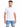 A man wearing a fitted white t-shirt paired with light blue denim shorts, standing against a plain background.