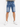Denim shorts with a faded blue wash and distressed details, paired with white sneakers.