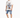A man stands wearing a graphic t-shirt and denim shorts, paired with white sneakers, showcasing a casual look.
