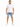 A man stands confidently in a casual outfit featuring light blue denim shorts and a plain white t-shirt.