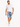 A man walks confidently in light blue denim shorts with a rolled hem and an orange drawstring, paired with a white t-...