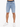 Light blue denim shorts with a distressed finish, featuring a black waistband and paired with white sneakers.