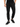 Black jogger pants with side stripes, featuring a drawstring waist and paired with black sneakers.