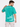 A man wearing a teal t-shirt with white text featuring motivational phrases on the back.