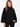 A woman with long hair wears a black, oversized sweatshirt with a high neckline and wide sleeves.